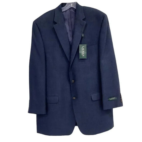 Nwt Lauren‎ Ralph Lauren Mens Blue Classic Two Button Sport Coat Size 46 Long - Picture 1 of 5